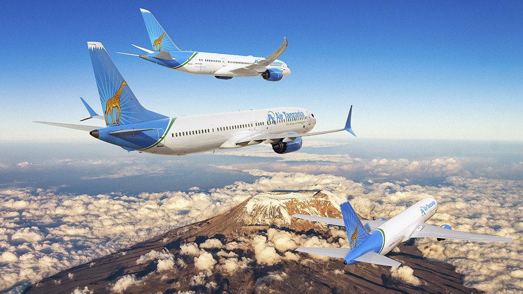 An artist’s impression of a Boeing 787 (top), 737 MAX (middle) and 767 Freighter (bottom) flying over Mount Kilimanjaro