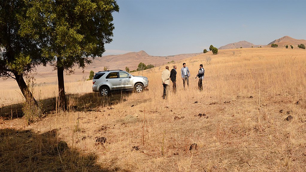 A photo of stakeholders meeting on the proposed site for the Yzermyn coal mine near Wakkerstroom in Mpumalanga