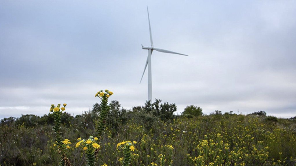 wind farm turbine behind flowers