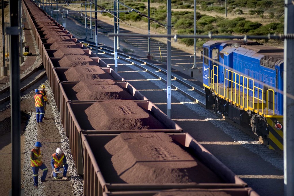 An image of a train filled with iron-ore from the Kolomela mine 