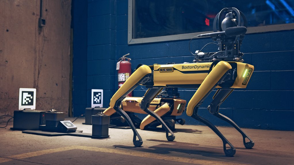 An image of Boston Dyanamics' Spot Enterprise with charging and data-offloading station