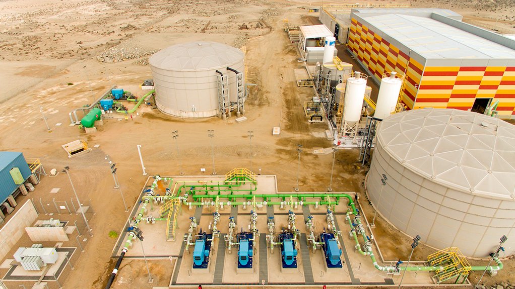 An aerial view of a desalination plant