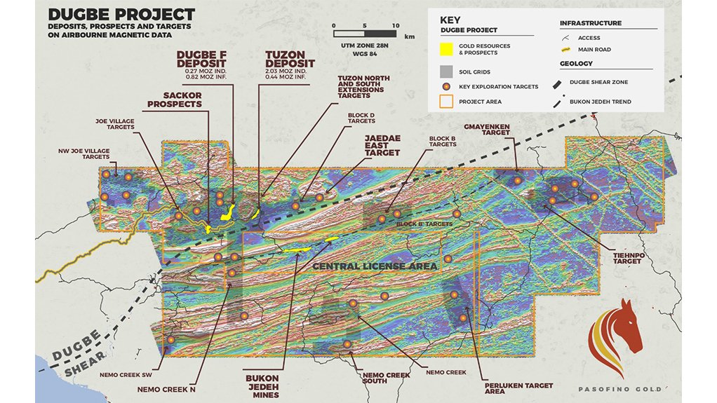 Image of deposits and targets at the Dugbe gold project
