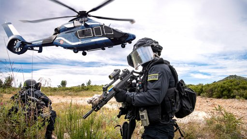 An H160 painted in Gendarmerie colours pictured with Gendarmerie special forces
