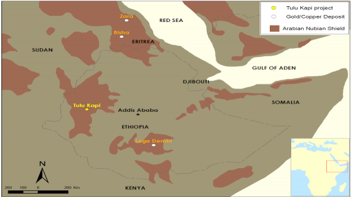 Location map of the Tulu Kapi gold project, in Ethiopia
