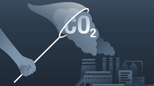 Cartoon image of Carbon being captured in a net
