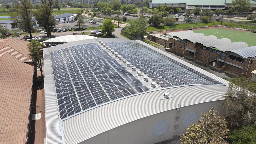 Aerial shot of the impressive array of solar panels on the roof of Maritzburg College’s Alan Paton Memorial Hall