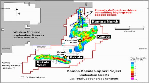 Kamoa-Kakula mining licence, showing the Kamoa, Kamoa North, Kakula and Kakula West Mineral Resource areas, and a portion of Ivanhoe’s 100% owned Western Foreland area.