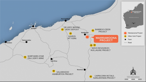 Location map of the Warrawoona gold project, in Australia