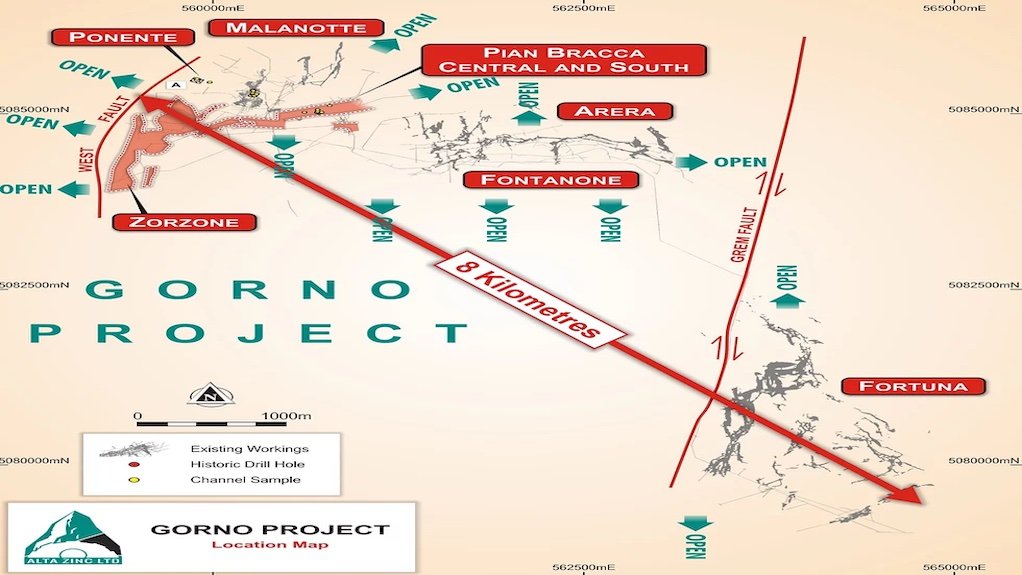 Location map of the Gorno lead/zinc/silver project, in Italy