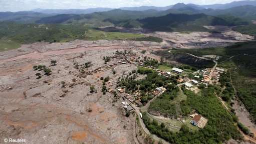 An image of the devastation caused by a dam burst in Mariana, Brazil, in 2015.
