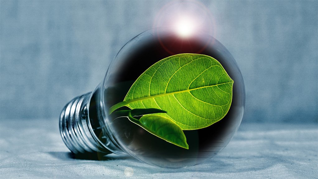 Green electricity symbolism from leaf in light bulb