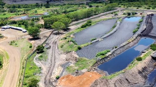 Three slurry dams next to each other at the Zululand Anthracite Colliery owned by Menar that shows an embankment and berm which were constructed hours after a wall failure