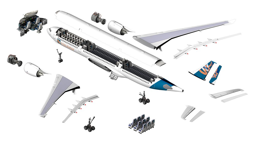 A view of the inner workings of an aeroplane