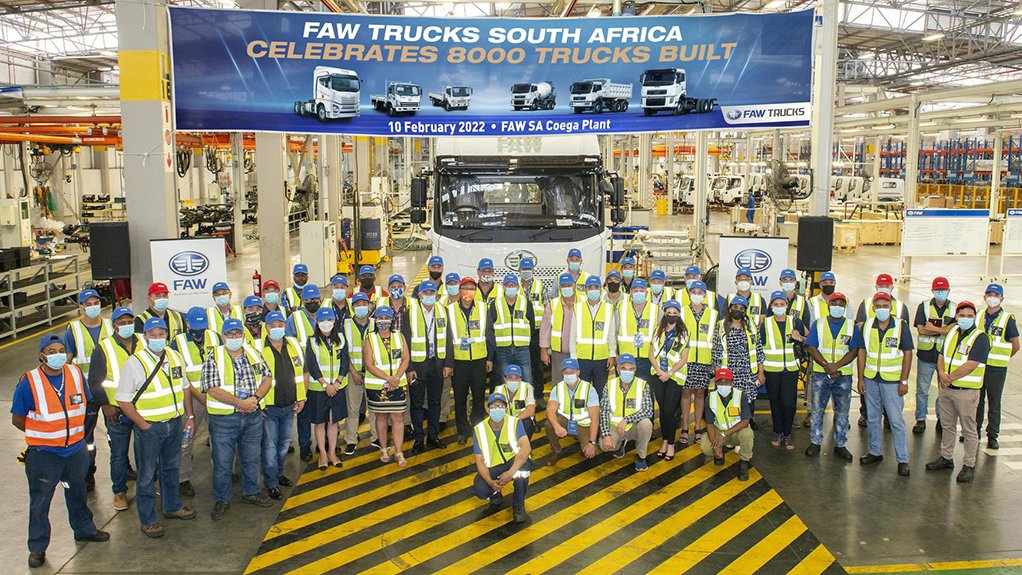 Image of the 8 000th truck produced at FAW Truck SA in Coega