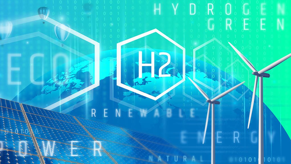 A composite graphic of green hydrogen text and images
