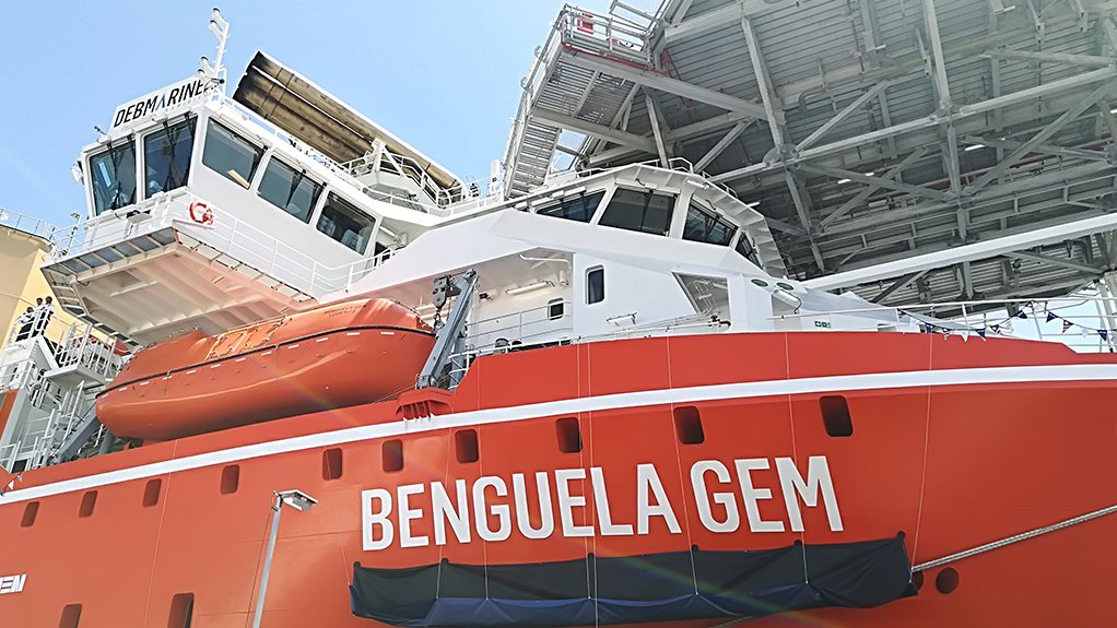 An image showing the name Debmarine's Benguela Gem diamond recovery vessel being unveiled 