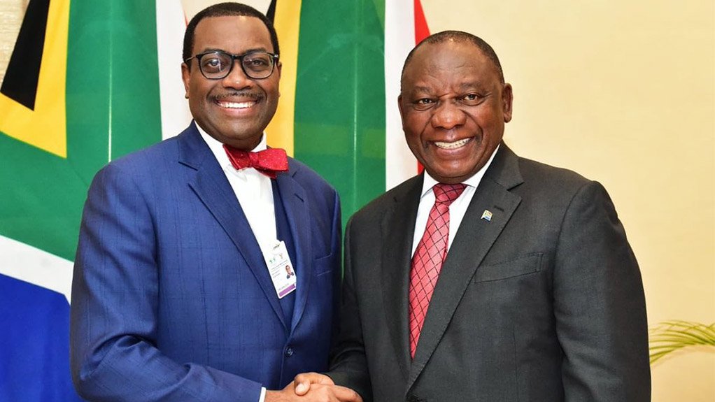 Image of African Development Bank head Dr. Akinwumi Adesina with President Cyril Ramaphosa