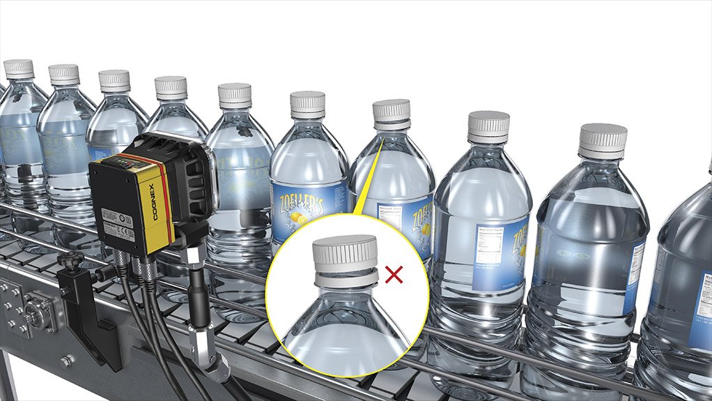 Illustration of bottle cap height and quality inspection.