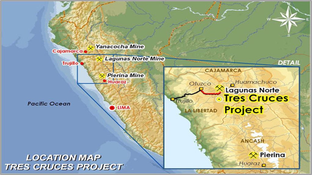 Location map of the Tres Cruces mine