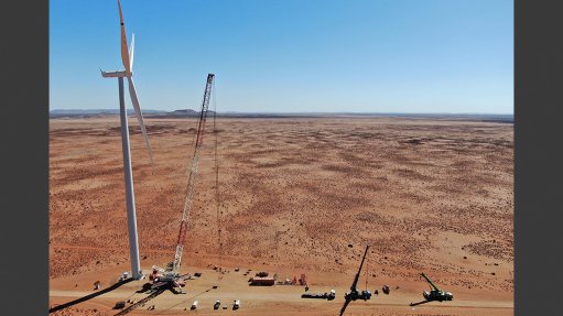 A wind turbine being erected at the Kangnas Wind Farm
