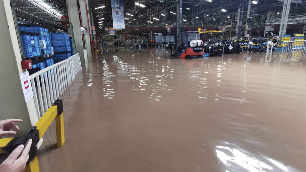 Image of the flooded Toyota plant in Durban