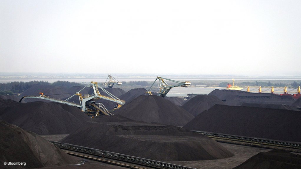 An image showing coal stockpiled for export at the Richard's Bay coal terminal, in Richard's Bay