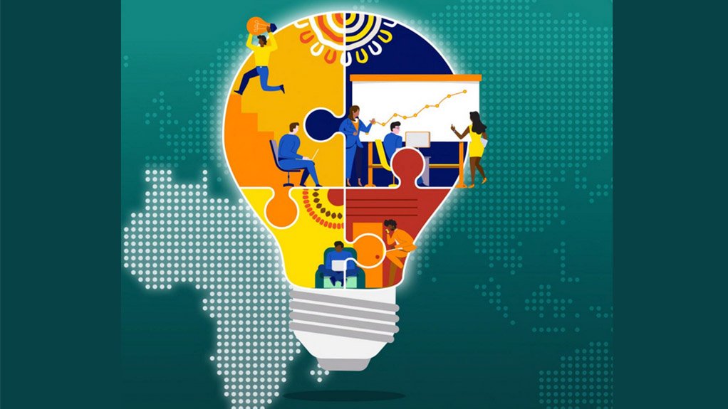 Image of book cover with graphic of lightbulb and Africa to show The book Afro-Global Management Innovation Practices: Re-imagining Work and Workplaces, is based on research at Stellenbosch University Business School