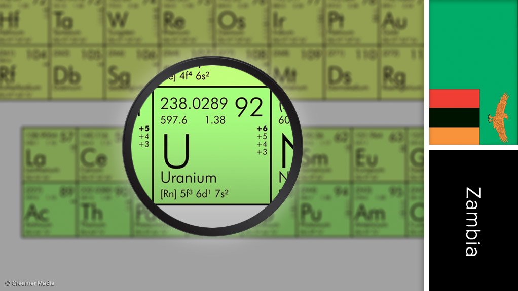 Image of Zambia flag and periodic table symbol for uranium