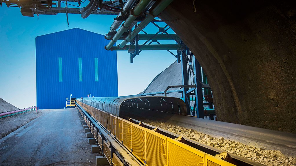 An image depicting crushed ore on the 11 000 t/h gearless underground conveyor