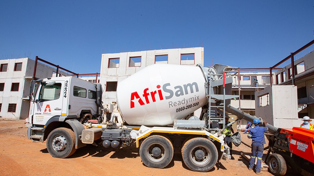 An image of an AfriSam truck at a construction site