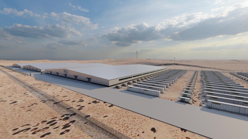 Artist impression of the Hyphen electrolyser facilities proposed for development near  Lüderitz, in Namibia