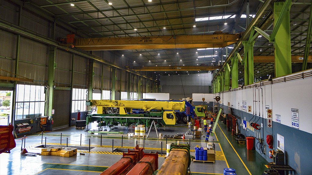The locally designed and manufactured ECOBAY illuminates Liebherr-Africa’s crane workshop