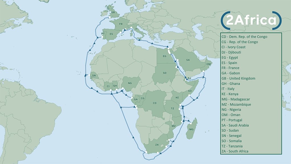 Image of 2Africa subsea cable route