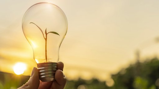 An image depicting a hand holding an Eco-friendly lightbulb, with a plant growing inside, towards the sun