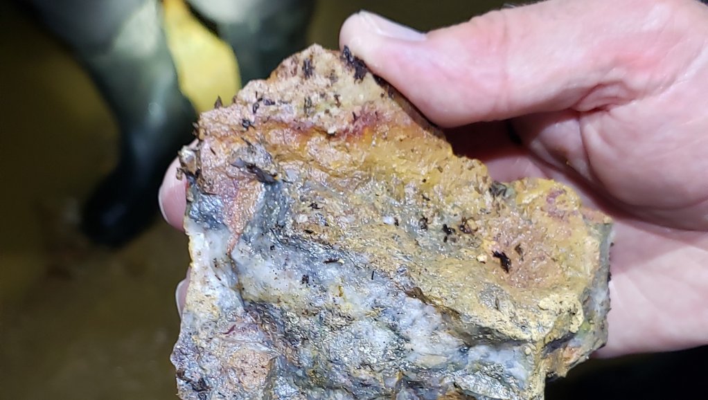 Representative rock sample taken from the exposed vein of the past-producing Silver Strand underground mine, Coeur d’Alene mining district, Idaho.