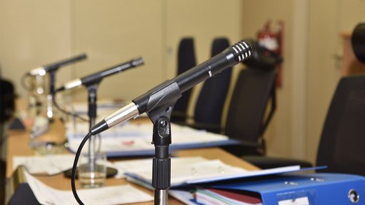 Tribunal hearing mics and tables