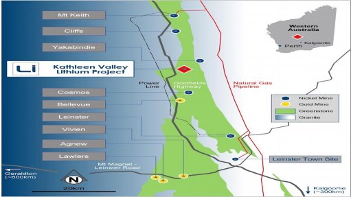 Location map of the Kathleen Valley lithium/tantalum project