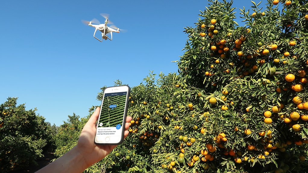 An image of a drone connected to the Aerobotics app on farm