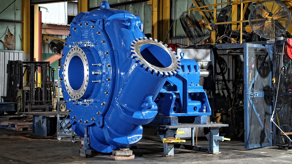 A large blue pump used in mills and mines for dewatering