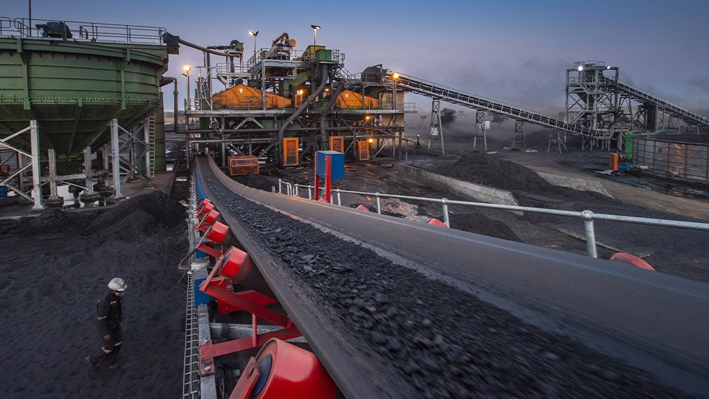 Coal conveyor belt at Minergy's Masama mine, in Botswana