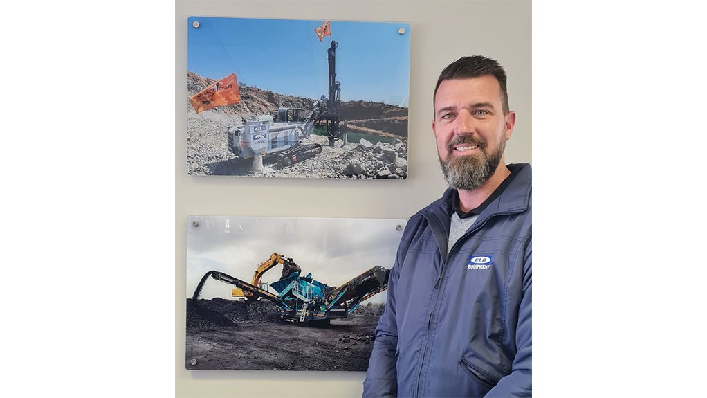 A picture of Mr Wakefield Harding ELB Equipment national mining sales manager stood in front of two pictures of products the company offers