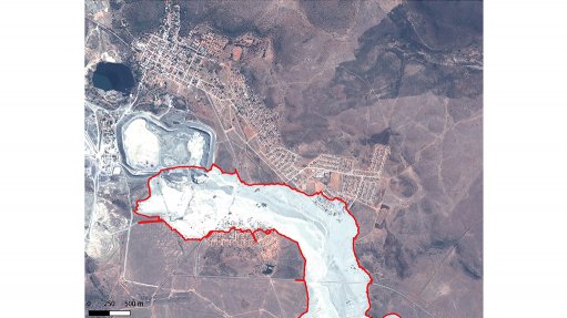 A satellite image of the Jagersfontein area after a tailings dam collapsed on September 11