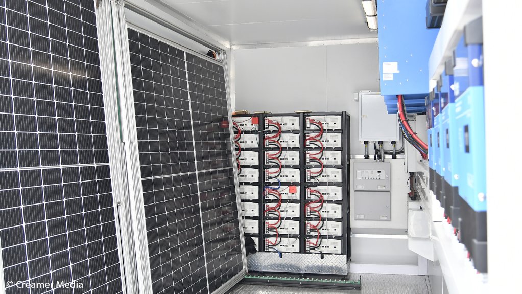 An image of the interior of the solar panel and solar charge controller container