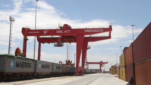 A photo of rail and port infrastructure owned by Transnet