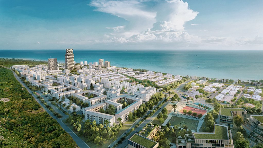 An artist's impression of the planning Burj Zanbibar mixed-use tower that is being built in Fumba town, Zanzibar