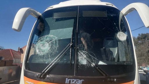 Image of an Intercape bus after it was attacked