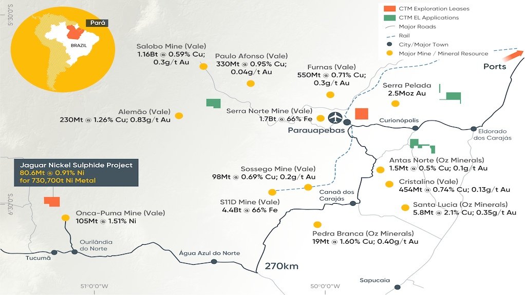 Location map of the Jaguar nickel project