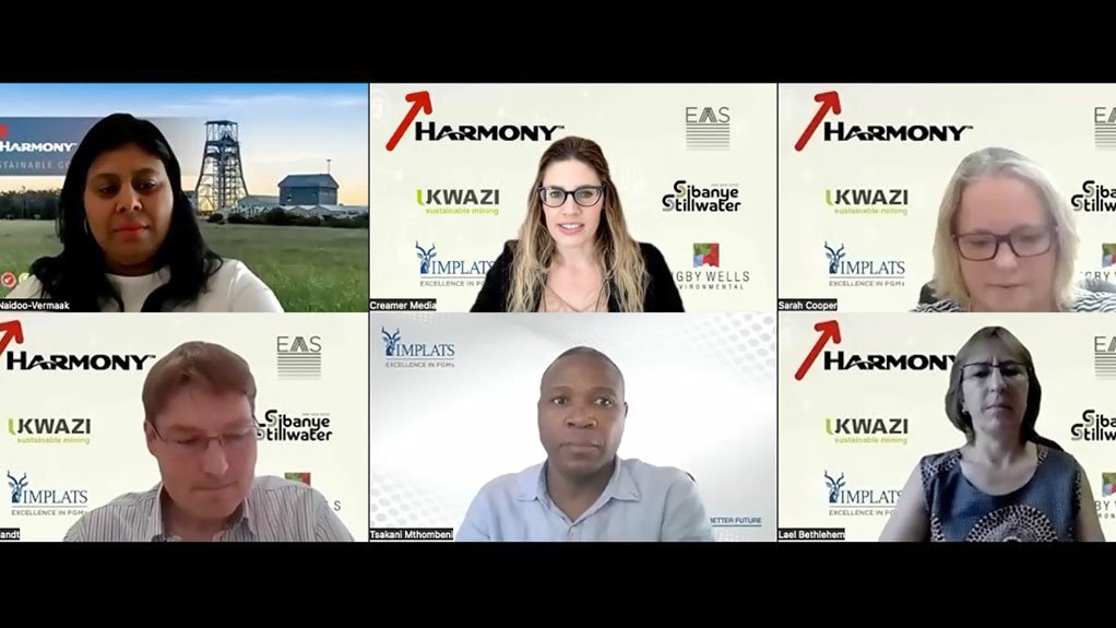 The presenters at Creamer Media’s ESG-focused webinar this week (from left to right starting at the top) Melanie Naidoo-Vermaak; Shannon de Ryhove; Sarah Cooper; Kurt Roelandt; Tsakani Mthombani and Lael Bethlehem