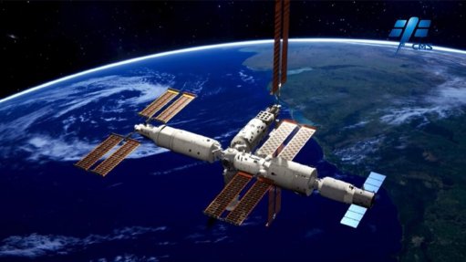 An impression of the Tiangong space station, after the docking of Mengtian (left) but before it is moved to its permanent location.